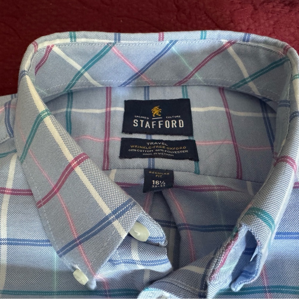 Stafford Men's Blue Plaid Shirt